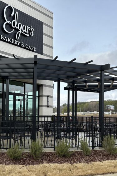 edgar's bakery and cafe black column supported trellis
