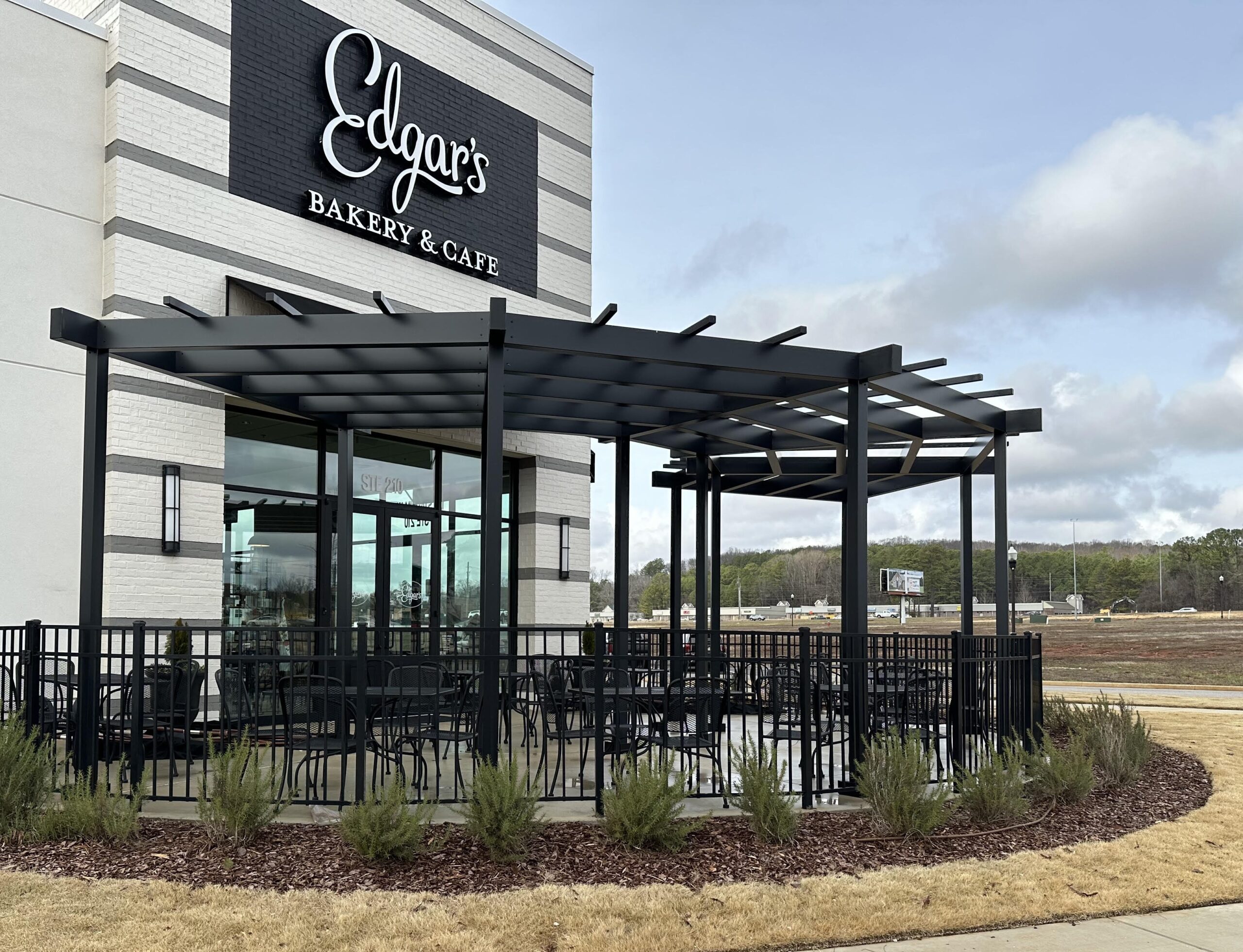 edgar's bakery and cafe black column supported trellis